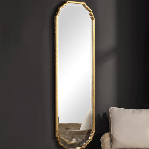 Haus Appeal Easton 62x22in Wall Mirror | Antiqued Metallic Gold Leaf Frame | Elegant Curved Corners | Entryway & Bathroom Accent | Model W00433