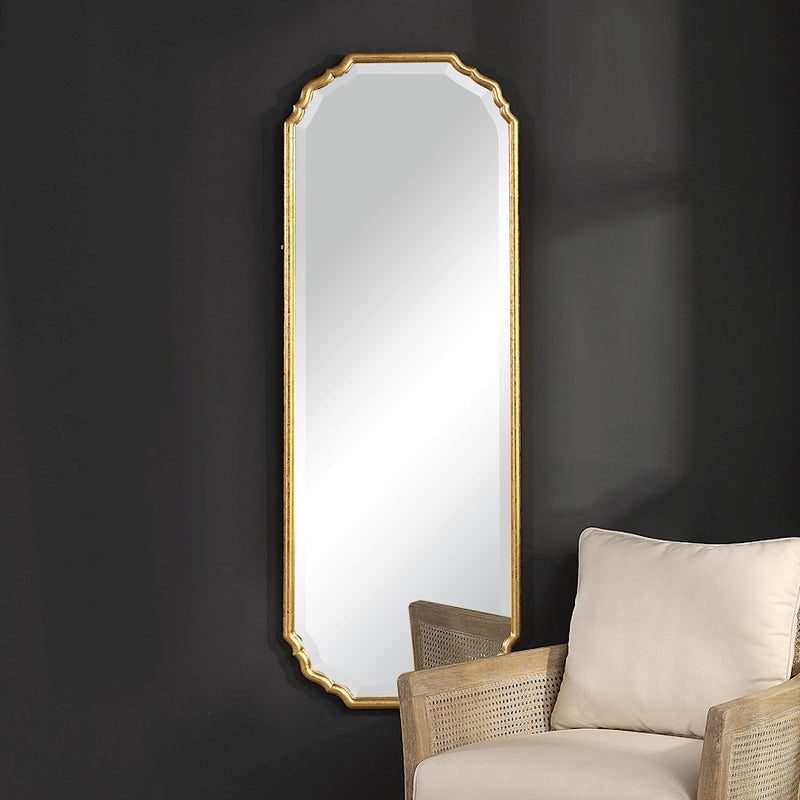 Haus Appeal Easton 62x22in Wall Mirror | Antiqued Metallic Gold Leaf Frame | Elegant Curved Corners | Entryway & Bathroom Accent | Model W00433