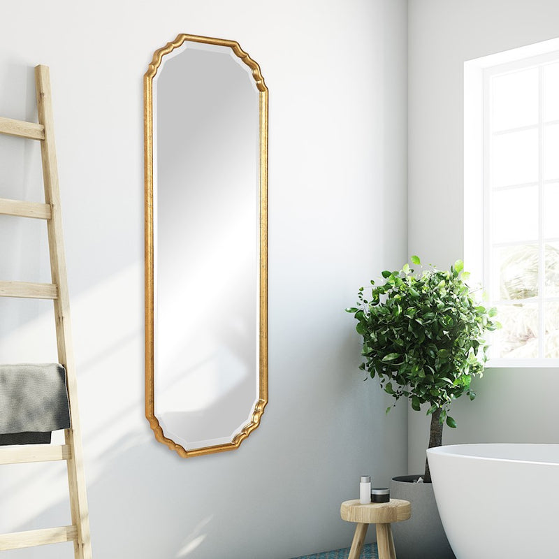 Haus Appeal Easton 62x22in Wall Mirror | Antiqued Metallic Gold Leaf Frame | Elegant Curved Corners | Entryway & Bathroom Accent | Model W00433