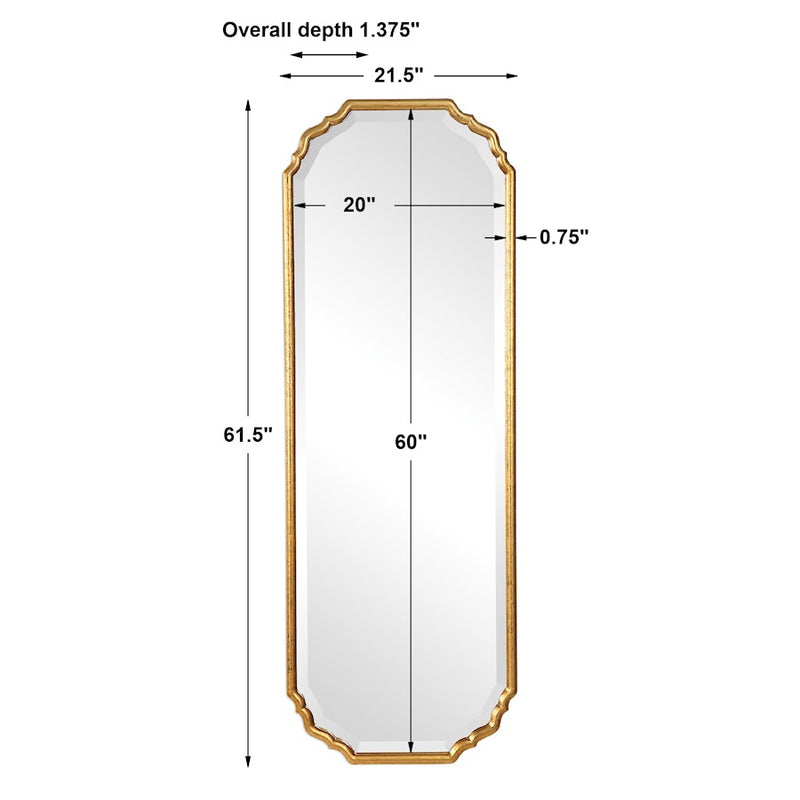Haus Appeal Easton 62x22in Wall Mirror | Antiqued Metallic Gold Leaf Frame | Elegant Curved Corners | Entryway & Bathroom Accent | Model W00433