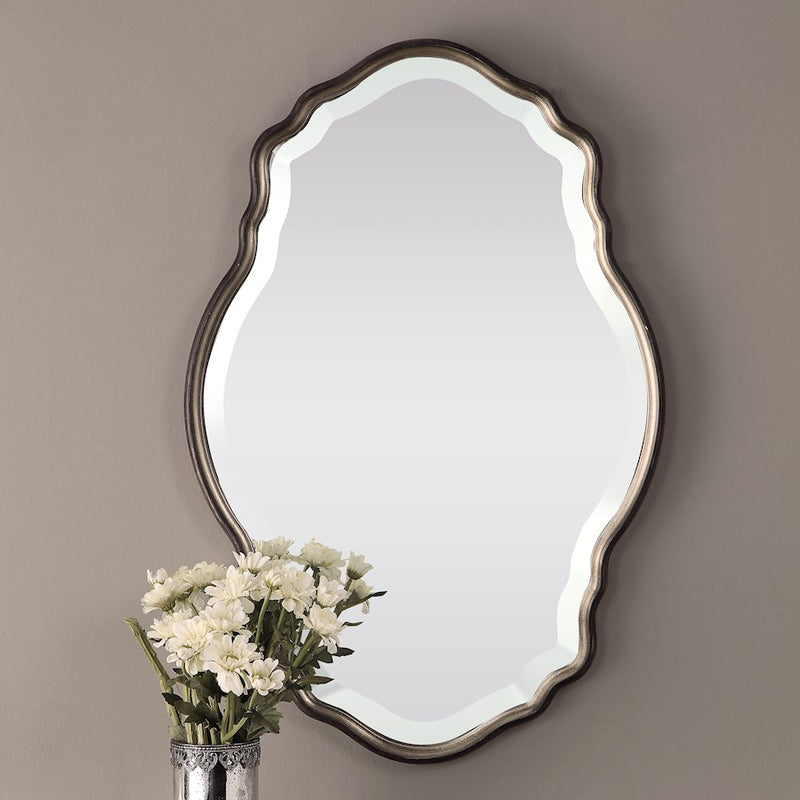 Haus Appeal Maison 33x22in Wall Mirror | Antiqued Silver Champagne w/ Bronze Edge | Entryway & Bathroom Accent | 33.25 x 22.25 x 1 in | Model W00434