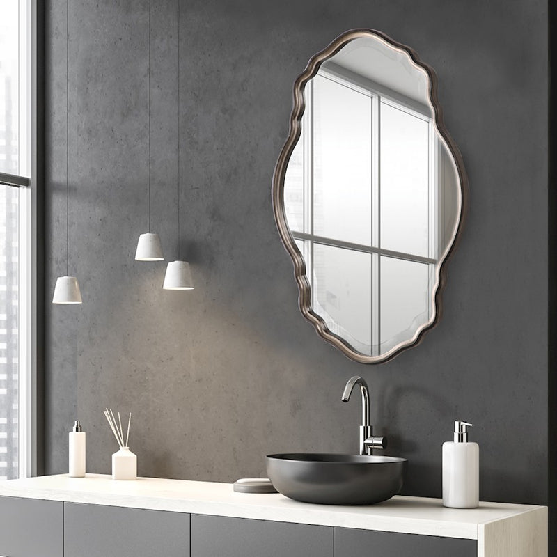 Haus Appeal Maison 33x22in Wall Mirror | Antiqued Silver Champagne w/ Bronze Edge | Entryway & Bathroom Accent | 33.25 x 22.25 x 1 in | Model W00434