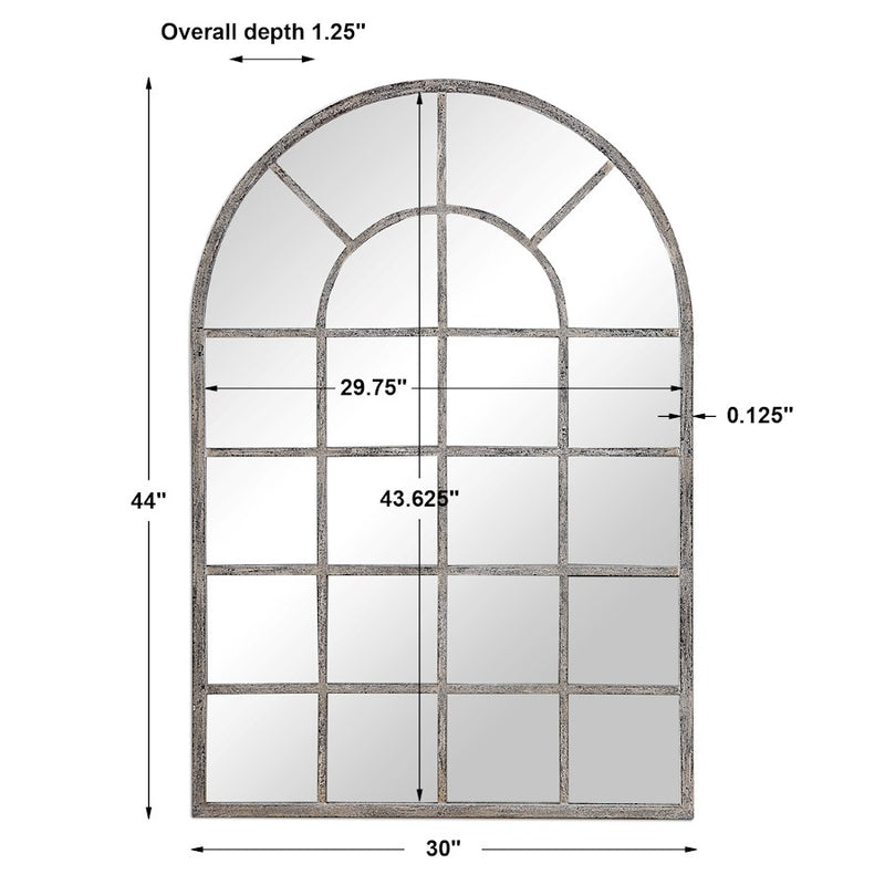 Haus Appeal Wren 44x30in Arched Wall Mirror | Antique Rustic Gray Metal Frame | Entryway & Bathroom Accent | 30 x 44 x 1.25 in | Vertical | Model W00442