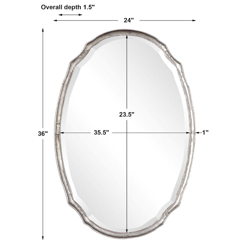 Haus Appeal San Carlo 36x24in Oval Wall Mirror | Silver Hammered Metal & Iron | Entryway & Living Room Accent |  1.25in Bevel | Model W00447