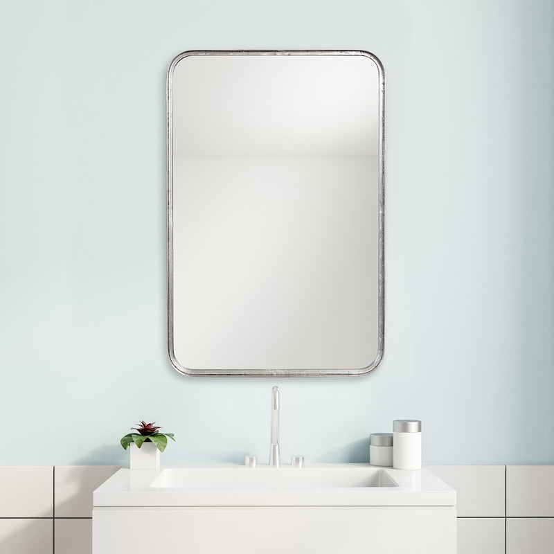 Haus Appeal Miranda 30x20in Wall Mirror | Burnished Silver Leaf Metal Frame | 30 x 20 x 2.12 in | Vertical or Horizontal Hang | Model W00451