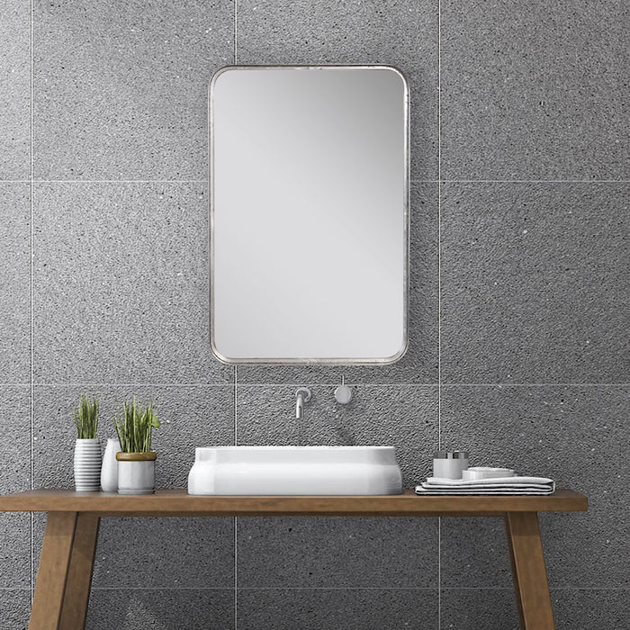 Haus Appeal Miranda 30x20in Wall Mirror | Burnished Silver Leaf Metal Frame | 30 x 20 x 2.12 in | Vertical or Horizontal Hang | Model W00451
