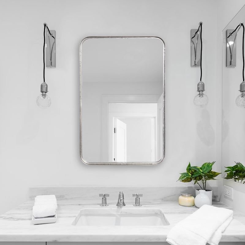Haus Appeal Miranda 30x20in Wall Mirror | Burnished Silver Leaf Metal Frame | 30 x 20 x 2.12 in | Vertical or Horizontal Hang | Model W00451