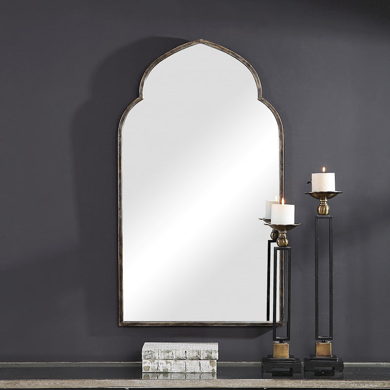 Haus Appeal Othello 38x22in Wall Mirror | Moroccan Dark Bronze & Gold Iron Frame | Entryway & Living Room Accent Mirror | 22 x 38 x 1.25 in| Model W00452