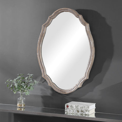 Haus Appeal Harriet 24x34in Wall Mirror | Resembles Natural Wood with Light Ivory Distressing | Entryway & Powder Room Mirror| 24 x 34 x 1.5 in | Model W00456