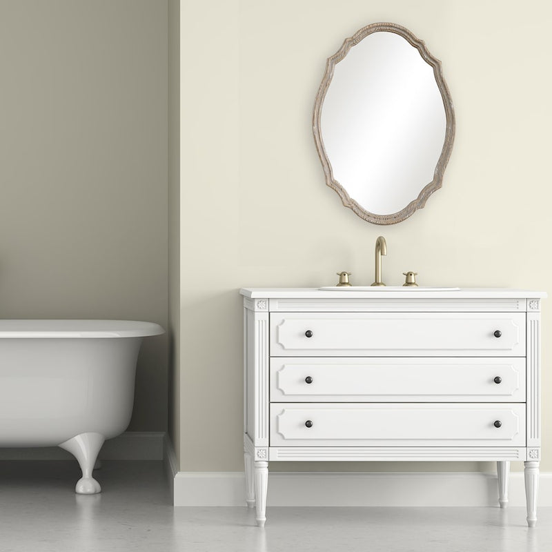 Haus Appeal Harriet 24x34in Wall Mirror | Resembles Natural Wood with Light Ivory Distressing | Entryway & Powder Room Mirror| 24 x 34 x 1.5 in | Model W00456