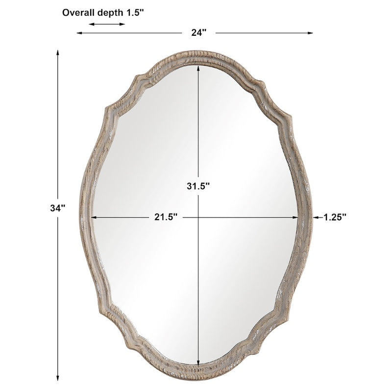 Haus Appeal Harriet 24x34in Wall Mirror | Resembles Natural Wood with Light Ivory Distressing | Entryway & Powder Room Mirror| 24 x 34 x 1.5 in | Model W00456