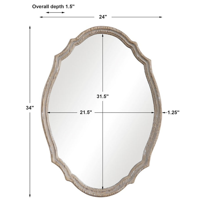 Haus Appeal Harriet 24x34in Wall Mirror | Resembles Natural Wood with Light Ivory Distressing | Entryway & Powder Room Mirror| 24 x 34 x 1.5 in | Model W00456