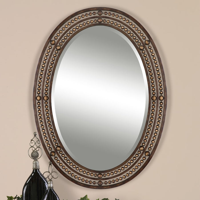 Haus Appeal Danbury 34x24in Wall Mirror | Distressed Oil Rubbed Bronze & Antique Gold Metal | 1in Bevel, Hangs Vertically or Horizontally | Model W00470