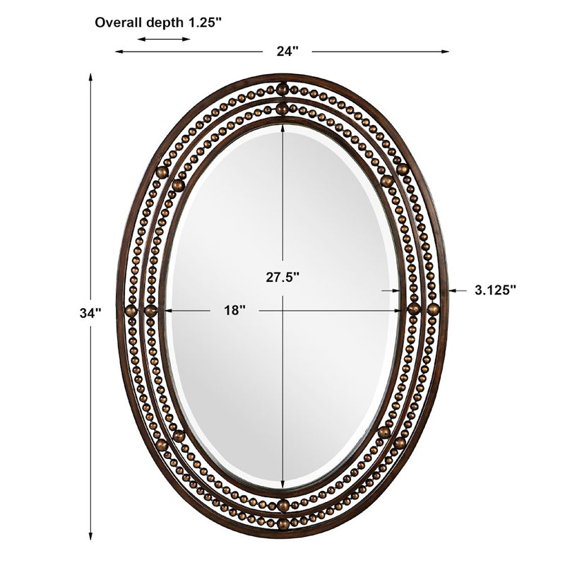 Haus Appeal Danbury 34x24in Wall Mirror | Distressed Oil Rubbed Bronze & Antique Gold Metal | 1in Bevel, Hangs Vertically or Horizontally | Model W00470