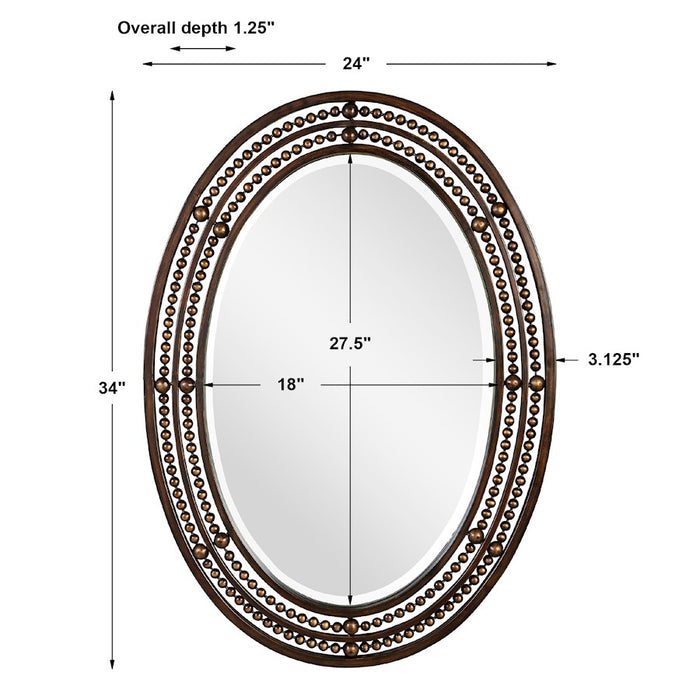 Haus Appeal Danbury 34x24in Wall Mirror | Distressed Oil Rubbed Bronze & Antique Gold Metal | 1in Bevel, Hangs Vertically or Horizontally | Model W00470