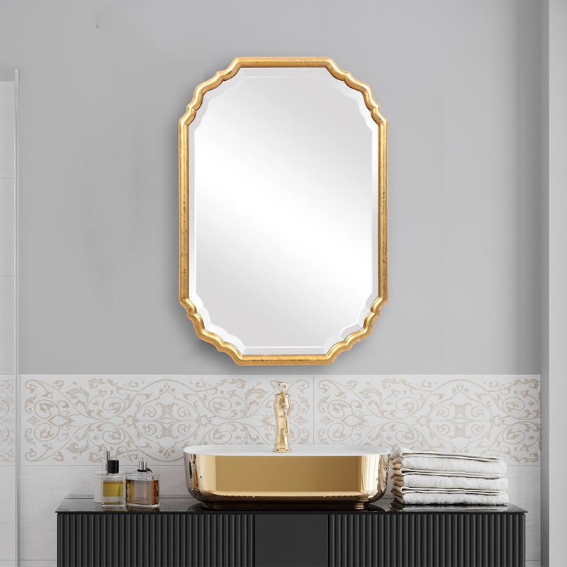 Haus Appeal Amesbury 32x22in Mirror | Lightly Antiqued Gold Leaf | Entryway & Bathroom Wall Mirror | 1.25in Bevel, Vertical/Horizontal Mount | Model W00483