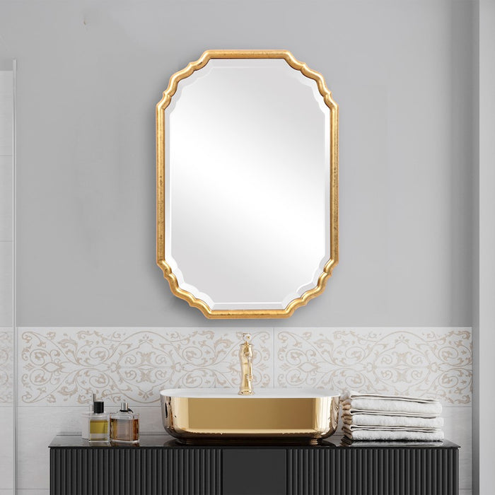 Haus Appeal Amesbury 32x22in Mirror | Lightly Antiqued Gold Leaf | Entryway & Bathroom Wall Mirror | 1.25in Bevel, Vertical/Horizontal Mount | Model W00483