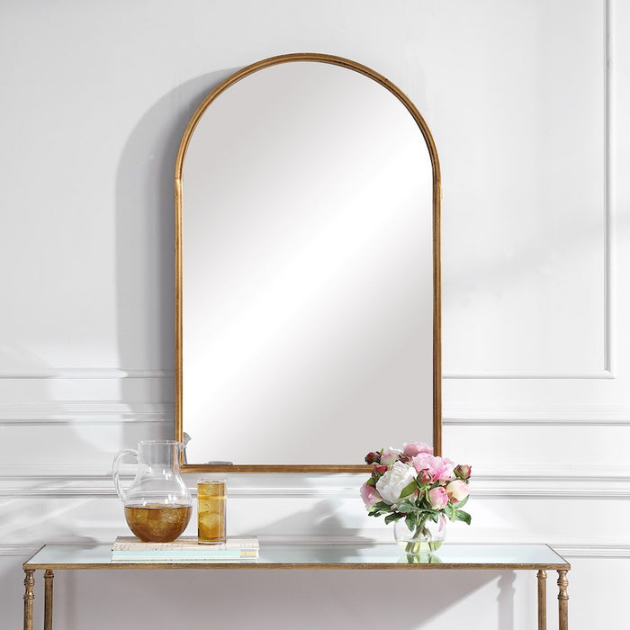 Haus Appeal Onnice 39x24in Arch Mirror | Antiqued Gold Leaf Iron Frame | Entryway & Powder Room Wall Mirror | 24 x 39 x 24 x 1.4 in | Model W00487