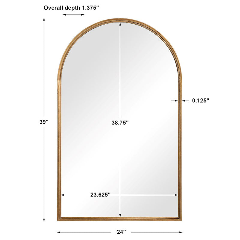 Haus Appeal Onnice 39x24in Arch Mirror | Antiqued Gold Leaf Iron Frame | Entryway & Powder Room Wall Mirror | 24 x 39 x 24 x 1.4 in | Model W00487