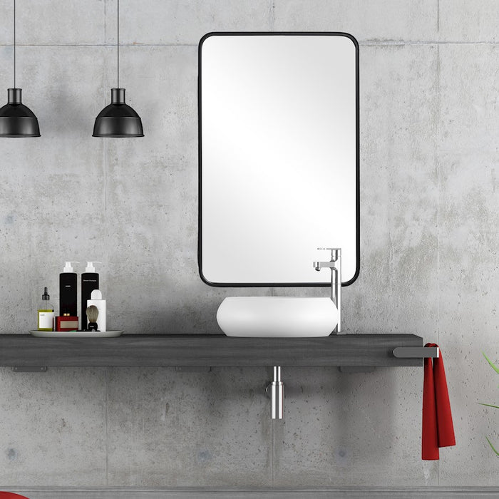 Haus Appeal Urbandique 38x24in Mirror | Contemporary Satin Black Iron & Glass | Entryway & Bedroom Accent | Rounded Corners | Model W00488