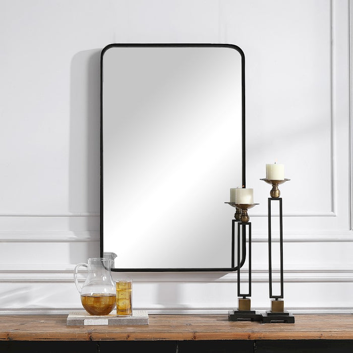 Haus Appeal Urbandique 38x24in Mirror | Contemporary Satin Black Iron & Glass | Entryway & Bedroom Accent | Rounded Corners | Model W00488