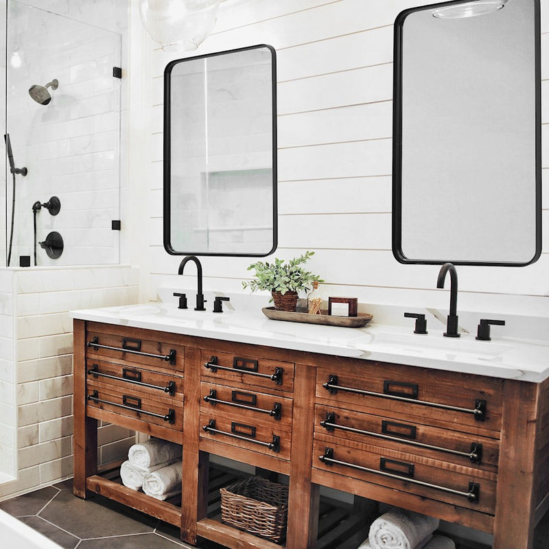 Haus Appeal Urbandique 38x24in Mirror | Contemporary Satin Black Iron & Glass | Entryway & Bedroom Accent | Rounded Corners | Model W00488