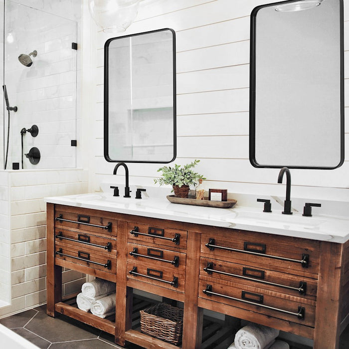 Haus Appeal Urbandique 38x24in Mirror | Contemporary Satin Black Iron & Glass | Entryway & Bedroom Accent | Rounded Corners | Model W00488