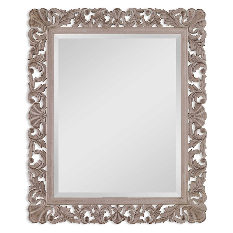 Haus Appeal Kenji 37x31in Mirror | Ornate Natural MDF Frame | Entryway & Bathroom Wall Mirror | 30.5 x 36.5 x 0.7 in, Vertical or Horizontal | Model W00489