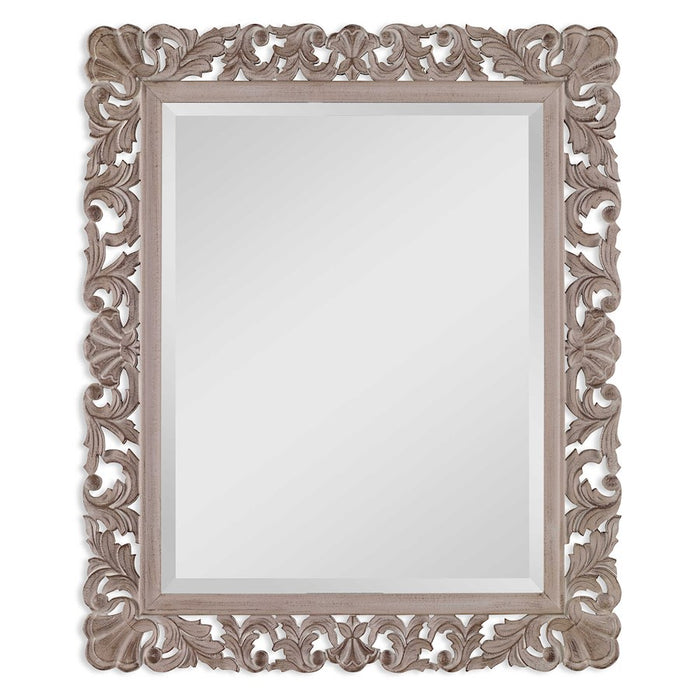 Haus Appeal Kenji 37x31in Mirror | Ornate Natural MDF Frame | Entryway & Bathroom Wall Mirror | 30.5 x 36.5 x 0.7 in, Vertical or Horizontal | Model W00489
