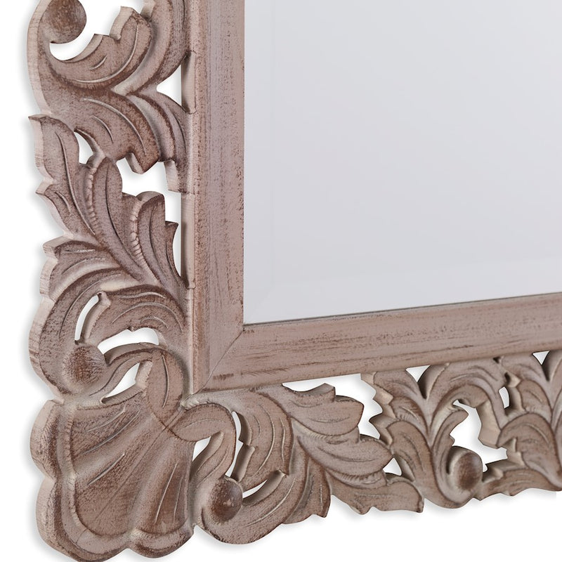 Haus Appeal Kenji 37x31in Mirror | Ornate Natural MDF Frame | Entryway & Bathroom Wall Mirror | 30.5 x 36.5 x 0.7 in, Vertical or Horizontal | Model W00489