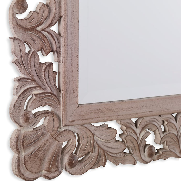Haus Appeal Kenji 37x31in Mirror | Ornate Natural MDF Frame | Entryway & Bathroom Wall Mirror | 30.5 x 36.5 x 0.7 in, Vertical or Horizontal | Model W00489