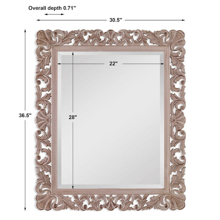 Haus Appeal Kenji 37x31in Mirror | Ornate Natural MDF Frame | Entryway & Bathroom Wall Mirror | 30.5 x 36.5 x 0.7 in, Vertical or Horizontal | Model W00489