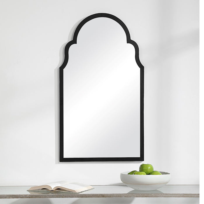 Haus Appeal Hadley 37x21in Arch Top Wall Mirror | Satin Black Iron Frame | Entryway & Bathroom Accent | 21 x 37 x 0.88 in, Vertical Mount | Model W00494