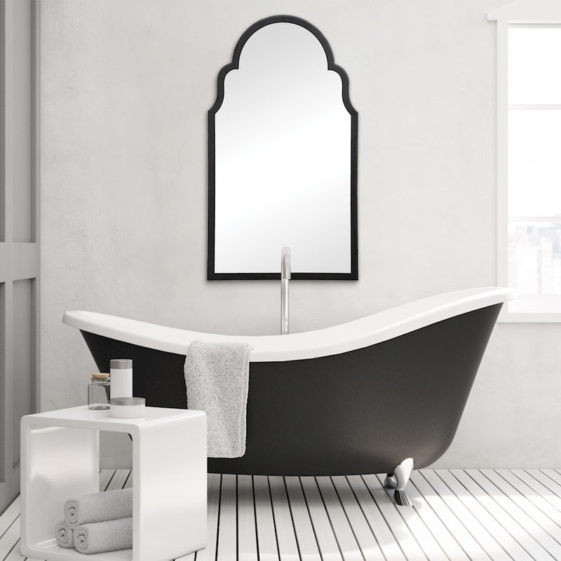 Haus Appeal Hadley 37x21in Arch Top Wall Mirror | Satin Black Iron Frame | Entryway & Bathroom Accent | 21 x 37 x 0.88 in, Vertical Mount | Model W00494