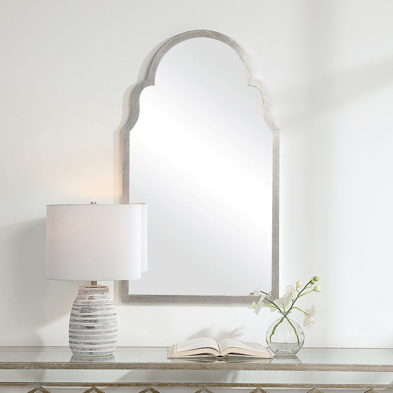Haus Appeal Mercer 37x21in Arch Wall Mirror | Silver Leaf Iron Arch Frame | Entryway & Powder Room Accent | 37 x 21 x 0.88 in | Model W00495