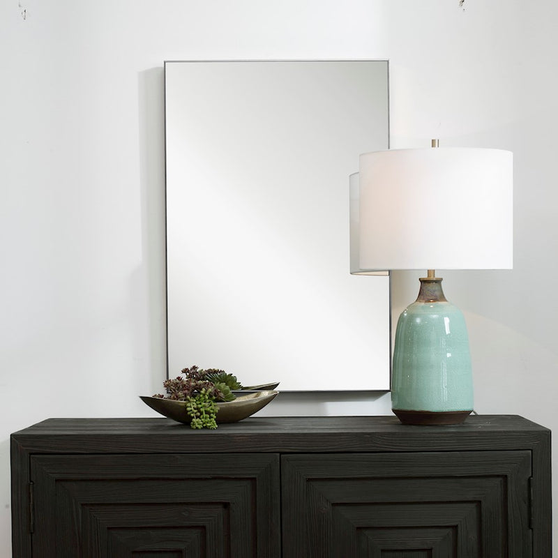 Haus Appeal Sawyer 31x21in Wall Mirror | Thin Silver Polystyrene Frame | Entryway & Bathroom Accent | Hang Vertical or Horizontal | Model W00501
