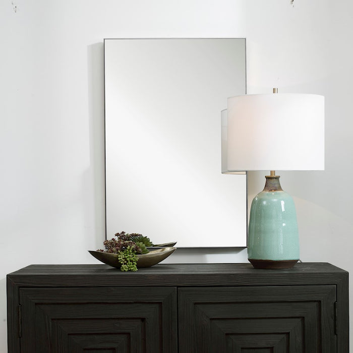 Haus Appeal Sawyer 31x21in Wall Mirror | Thin Silver Polystyrene Frame | Entryway & Bathroom Accent | Hang Vertical or Horizontal | Model W00501
