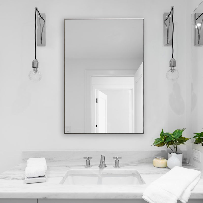 Haus Appeal Sawyer 31x21in Wall Mirror | Thin Silver Polystyrene Frame | Entryway & Bathroom Accent | Hang Vertical or Horizontal | Model W00501