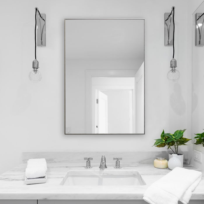 Haus Appeal Sawyer 31x21in Wall Mirror | Thin Silver Polystyrene Frame | Entryway & Bathroom Accent | Hang Vertical or Horizontal | Model W00501