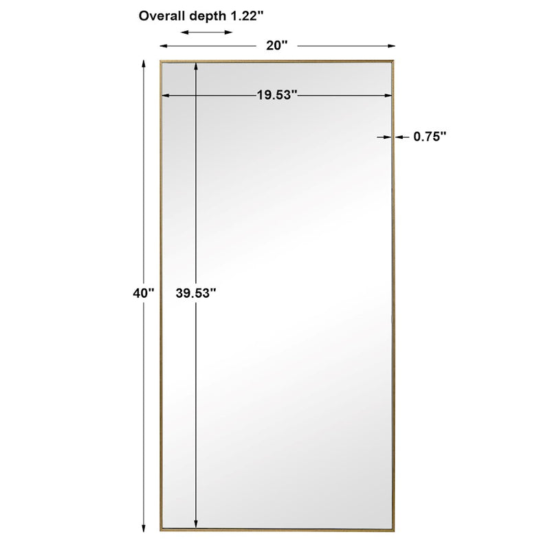 Haus Appeal Demi 40x20in Gold Wall Mirror | Thin Rectangular Metal Frame | Bathroom Vanity & Entryway | 40 x 20 x 1.22 in, Vert/Horiz Mount | Model W00502