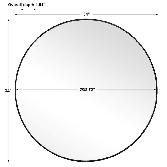 Haus Appeal Julius 34in Round Wall Mirror | Satin Black Aluminum Frame | Entryway & Bathroom Accent | 34 x 34 x 1.5 in | Model W00505