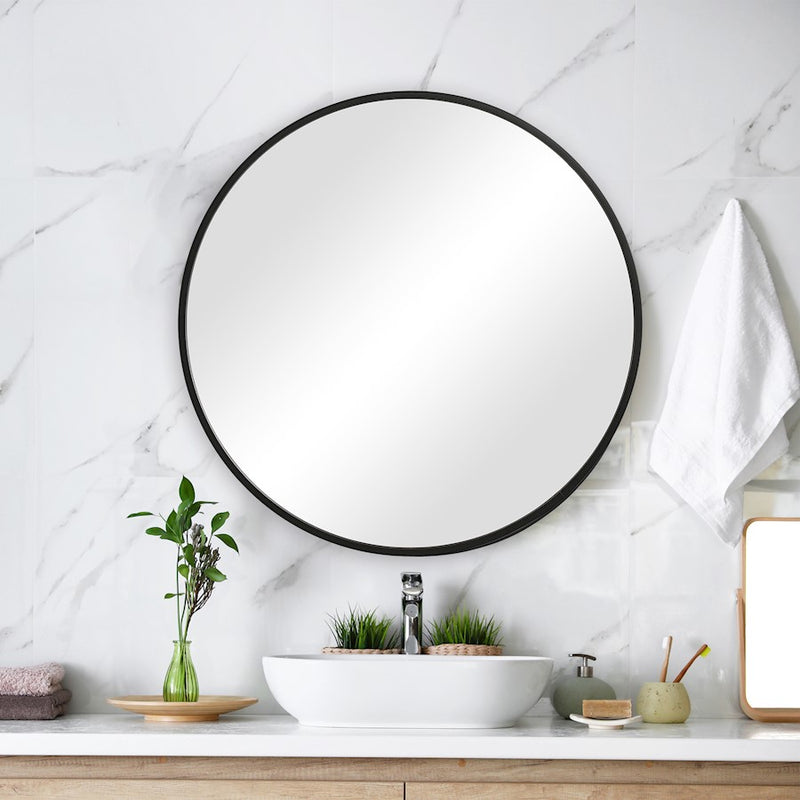 Haus Appeal Dean 37in Round Wall Mirror | Modern Matte Black Frame | Entryway & Powder Room Accent | 37 x 37 x 0.75 in | Model W00508