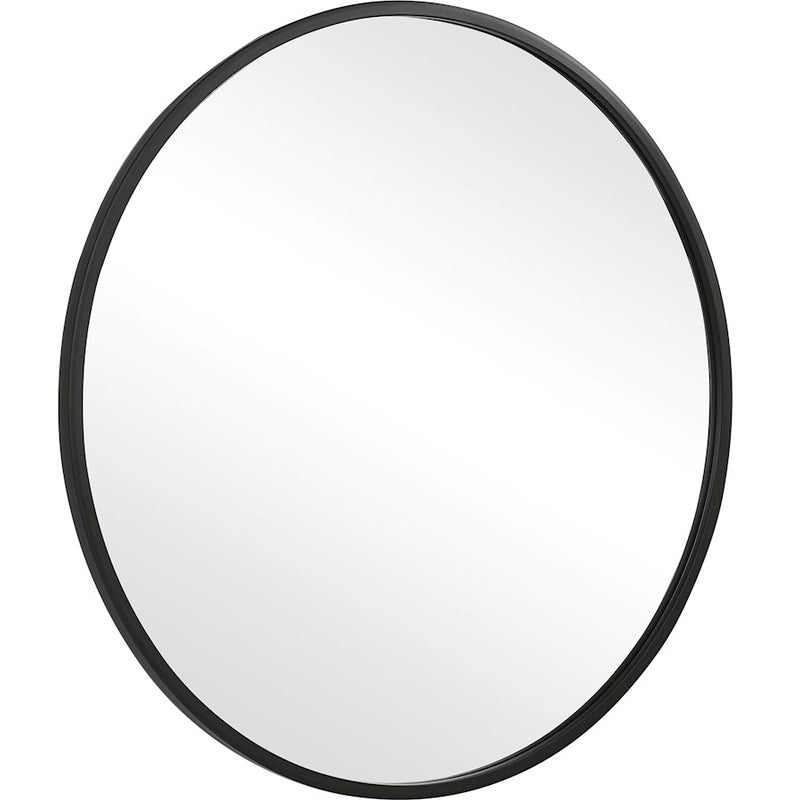 Haus Appeal Carrara 43in Round Mirror | Matte Black PVC Frame | Entryway & Living Room Accent Mirror | 43" Diameter, 0.75" Depth | Model W00509