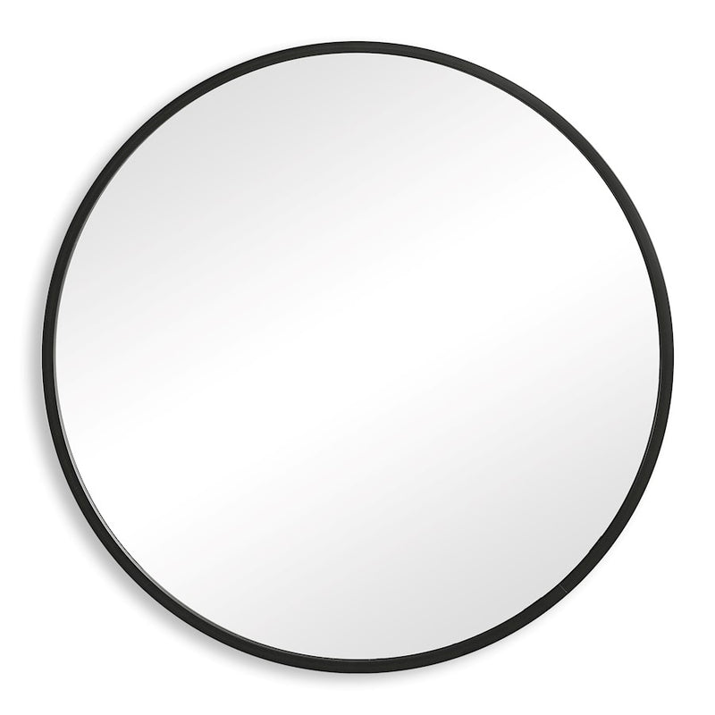 Haus Appeal Carrara 43in Round Mirror | Matte Black PVC Frame | Entryway & Living Room Accent Mirror | 43" Diameter, 0.75" Depth | Model W00509