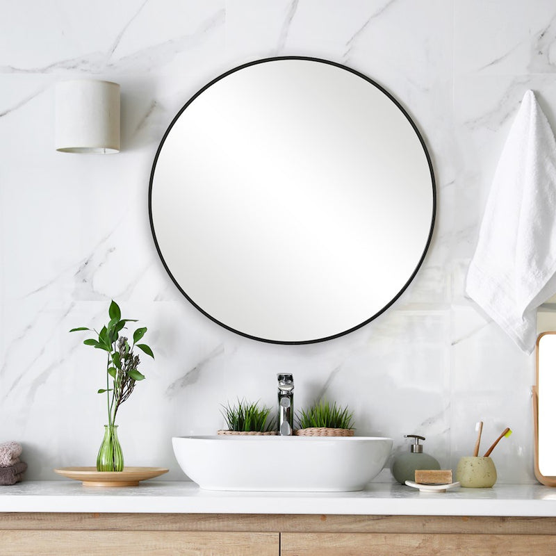 Haus Appeal Welcott 24in Round Wall Mirror | Satin Black Aluminum Frame | Entryway & Bathroom Mirror | 24 x 24 x 1.1 in, Wall-Mounted | Model W00510