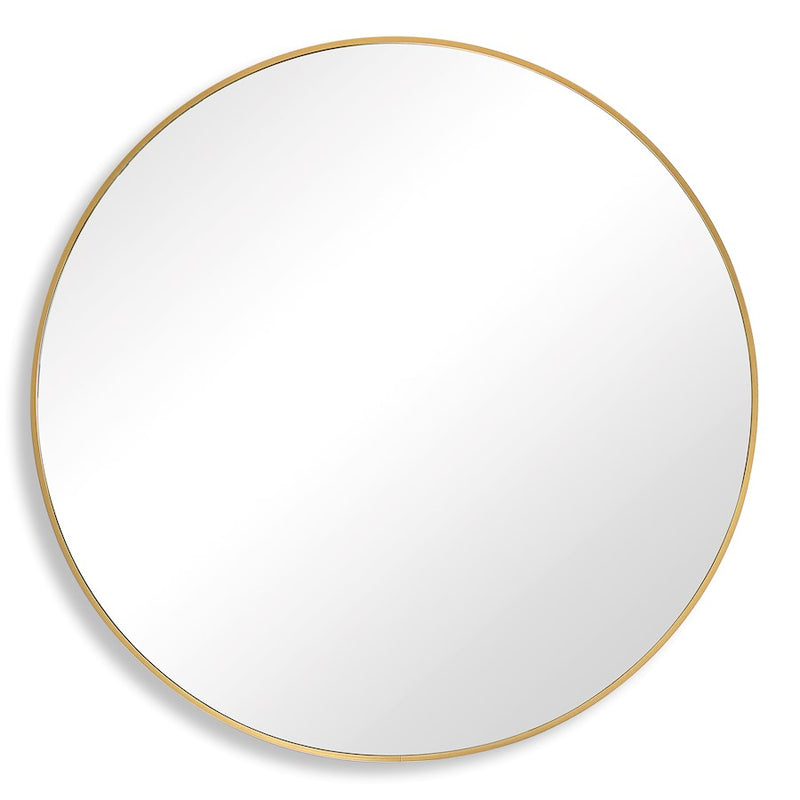 Haus Appeal Tatia 34in Round Wall Mirror | Brushed Gold Aluminum Frame | Foyer & Bathroom Accent Mirror | 34 x 34 x 1.5 in, Plain Mirror | Model W00512