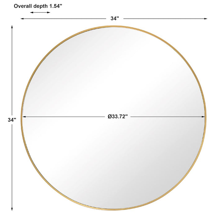 Haus Appeal Tatia 34in Round Wall Mirror | Brushed Gold Aluminum Frame | Foyer & Bathroom Accent Mirror | 34 x 34 x 1.5 in, Plain Mirror | Model W00512