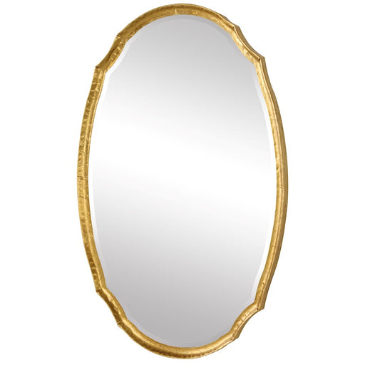 Haus Appeal Julia 36x24 Oval Wall Mirror | Hammered Metal & Gold Leaf | Entryway & Living Room Mirror | 36 x 24 x 1.5 in, Dual Hanging | Model W00527