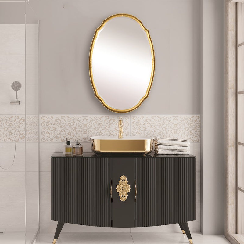Haus Appeal Julia 36x24 Oval Wall Mirror | Hammered Metal & Gold Leaf | Entryway & Living Room Mirror | 36 x 24 x 1.5 in, Dual Hanging | Model W00527