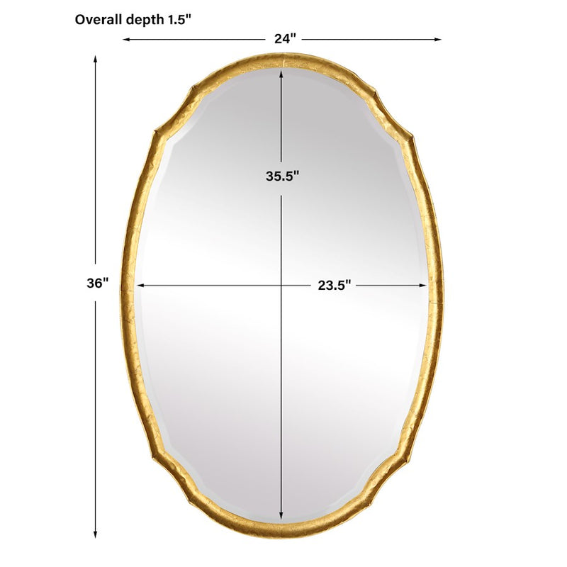 Haus Appeal Julia 36x24 Oval Wall Mirror | Hammered Metal & Gold Leaf | Entryway & Living Room Mirror | 36 x 24 x 1.5 in, Dual Hanging | Model W00527